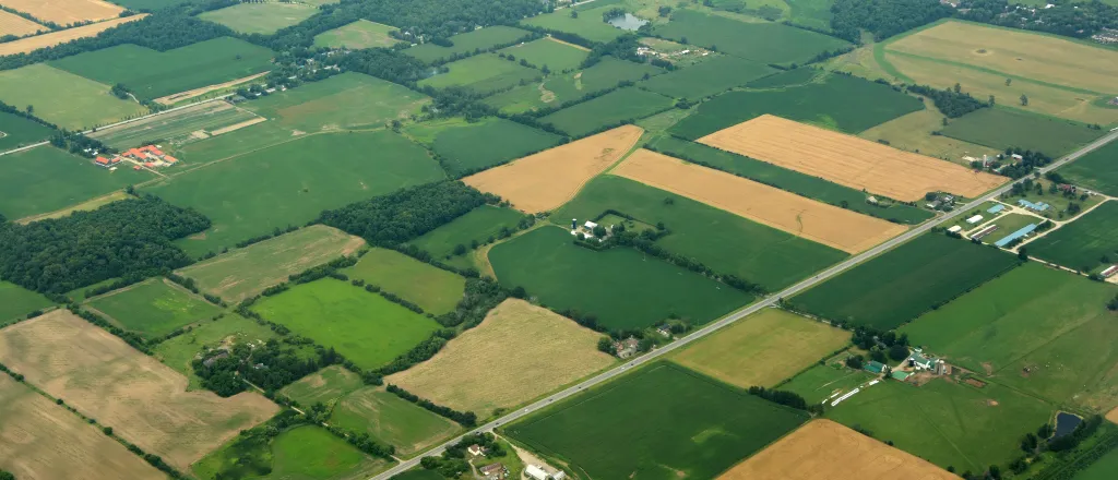 Aerial view of agricultural fields.