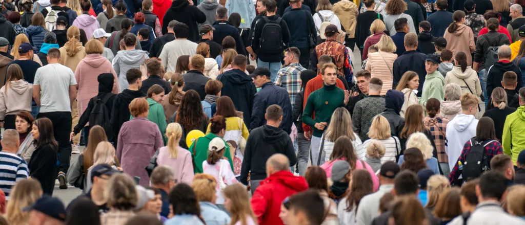 Overhead view of a large crowd of people