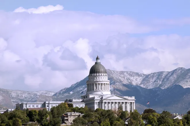Utah State Capitol Buildings with the Wasatch Mountains in the background