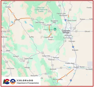 A map of the Colorado Central Front Range identifying work zones on CO 9, US 24, CO 67, CO 83 and CO 78 - CDOT