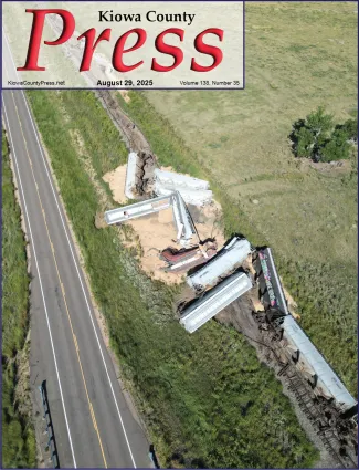 Photo of the week from the August 29, 2025, edition of the Kiowa County Press in Eads, Colorado -  Train derailment near Chivington in Kiowa County, Colorado - Chris Sorensen.