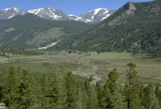 Mountains in the distance at Horseshoe Park in Rocky Mountain National Park