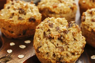 Closeup of oatmeal raisin muffins