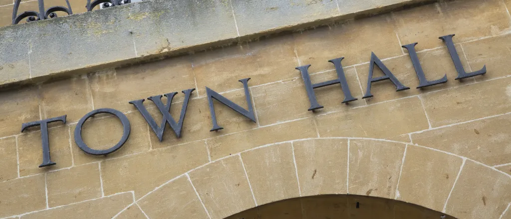 Building with the words "Town Hall"