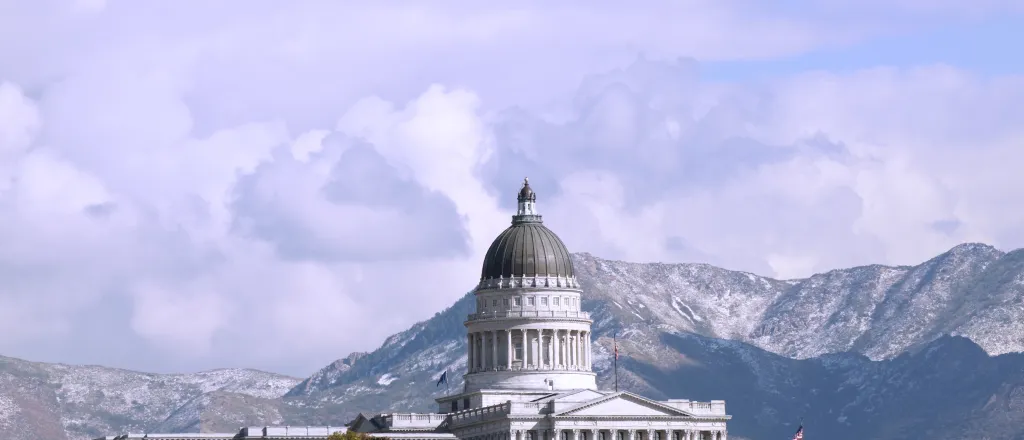 Utah State Capitol Buildings with the Wasatch Mountains in the background