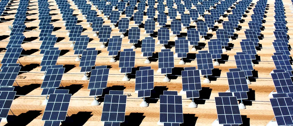 Field of utility-scale photovoltaic solar panels.