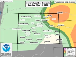 Map of Colorado Severe Weather Outlook for May 18, 2025 - NOAA