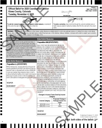 2025 Kiowa County Sample Ballot Page 1